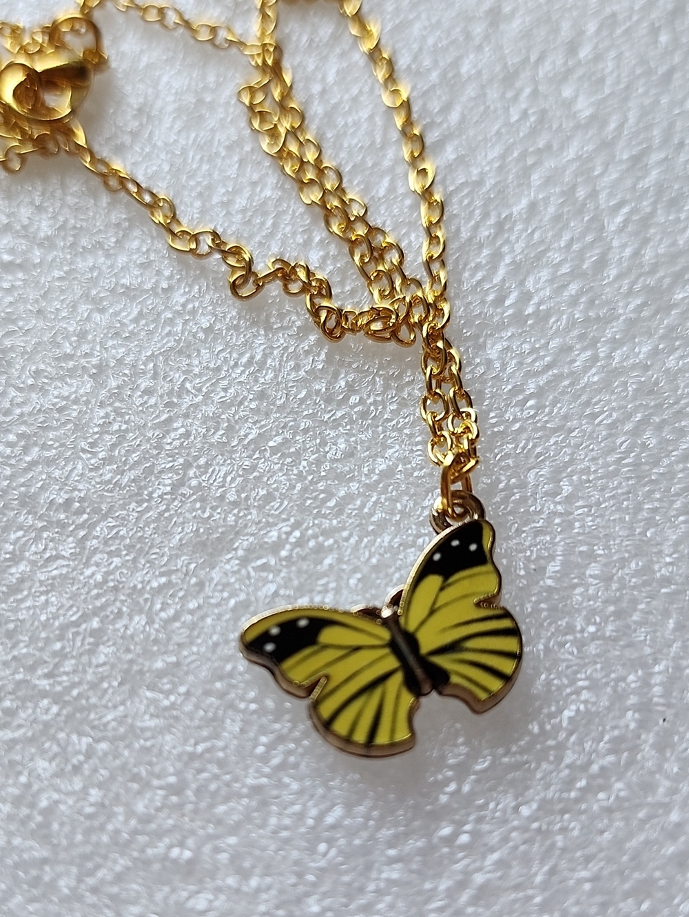 Hand Crafted Gold Butterfly Pendant Necklace - Yellow & Black